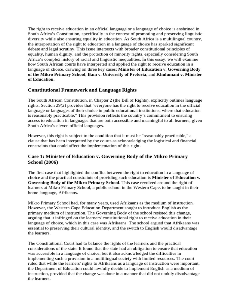South Africa's Language Rights in Education | PDF | Justice | Crime ...