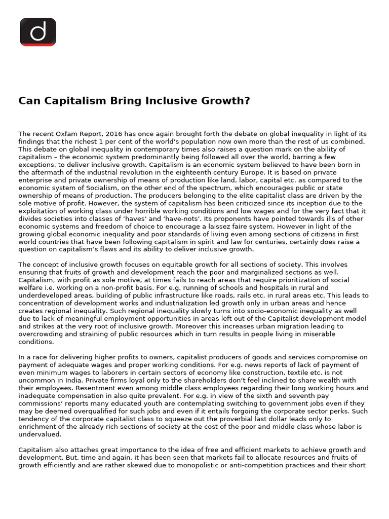 Capitalism's Role in Inclusive Growth | PDF | Capitalism | Poverty ...