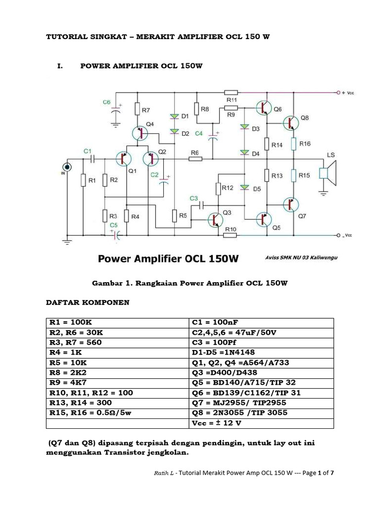 Panduan Merakit Power Amplifier OCL 150W | PDF