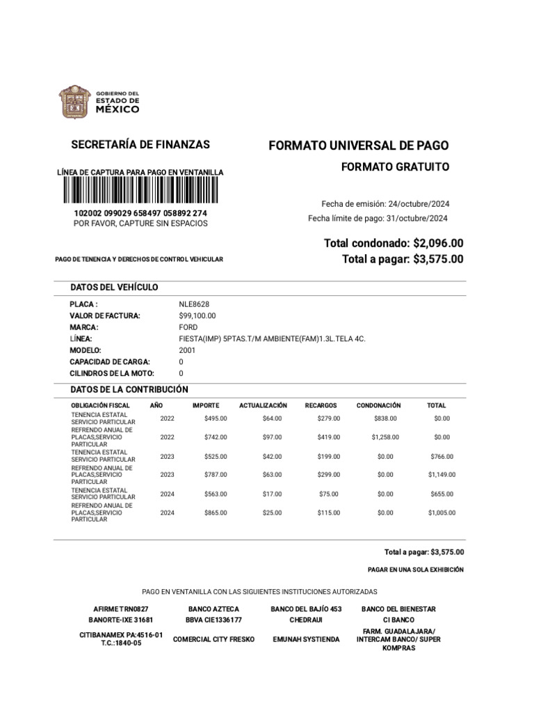 Pago de Tenencia Vehicular 2024 | PDF | Finanzas personales | Servicios ...
