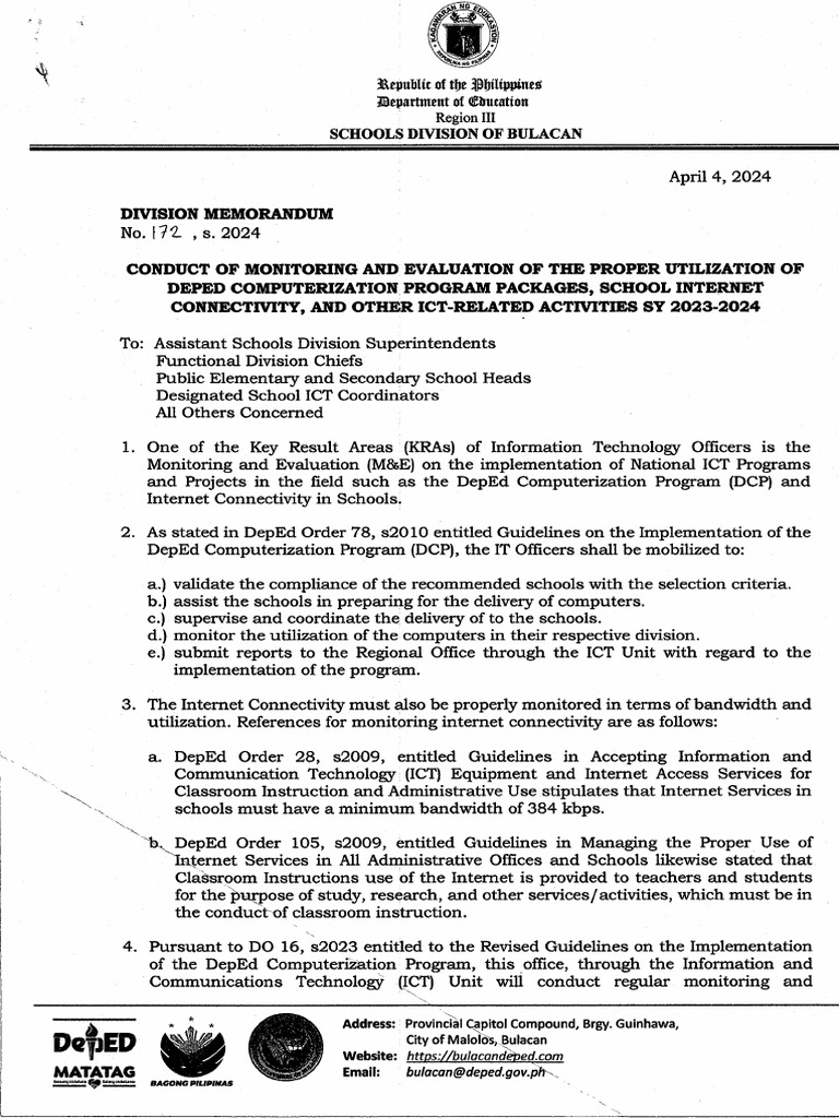 Division Memorandum No 172 S 2024 | PDF