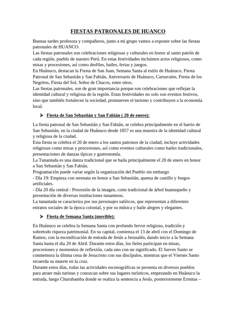 Fiestas Patronales en Huánuco | PDF | Carnaval | Fiestas cristianas y ...