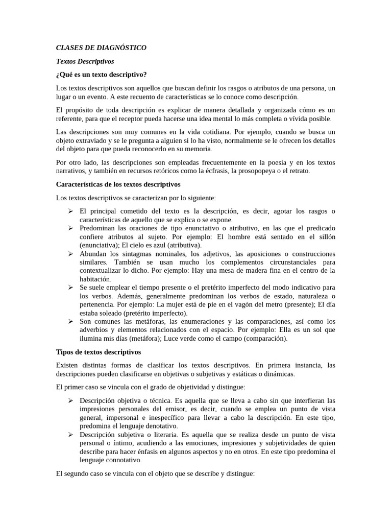 Tipos y características de textos descriptivos | PDF | Verbo ...