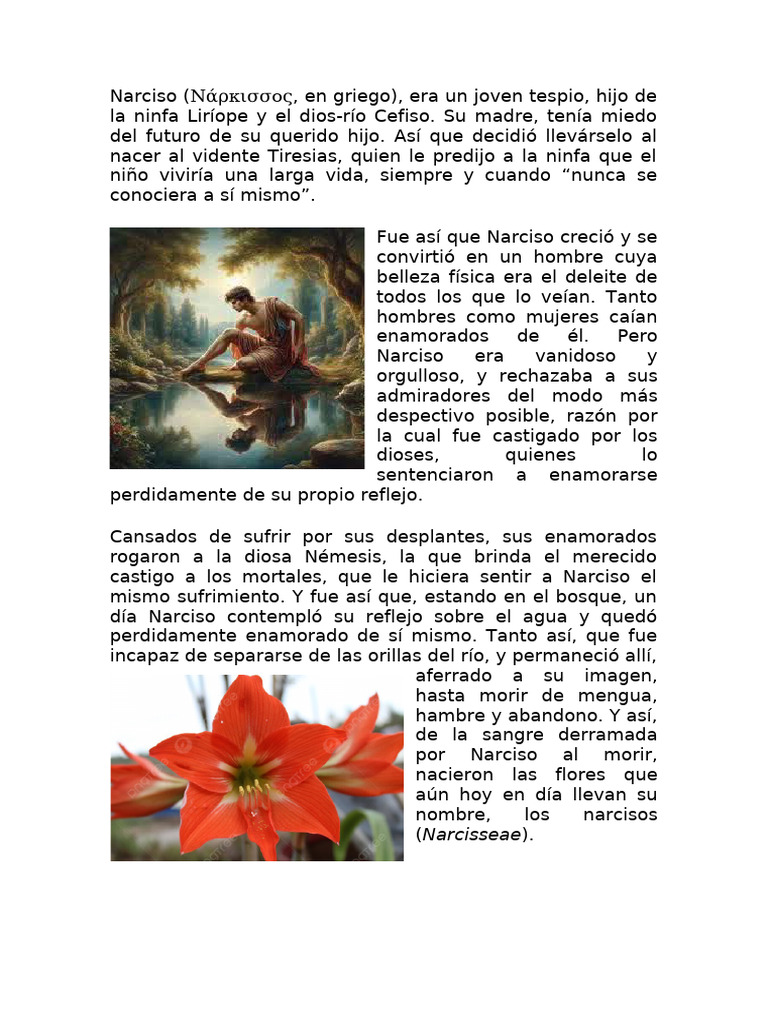 El Mito de Narciso: Historia y Leyenda | PDF
