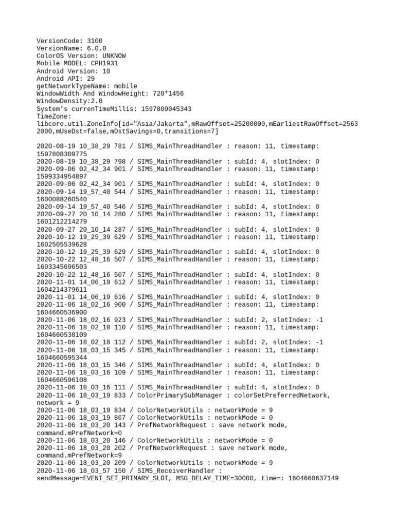 Mobile Network Settings Log Data | PDF | Geography | Computer Data