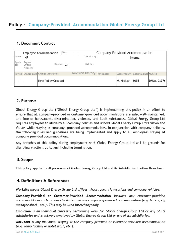 Company-Provided Accommodation Policy | PDF | Harassment | Substance Abuse
