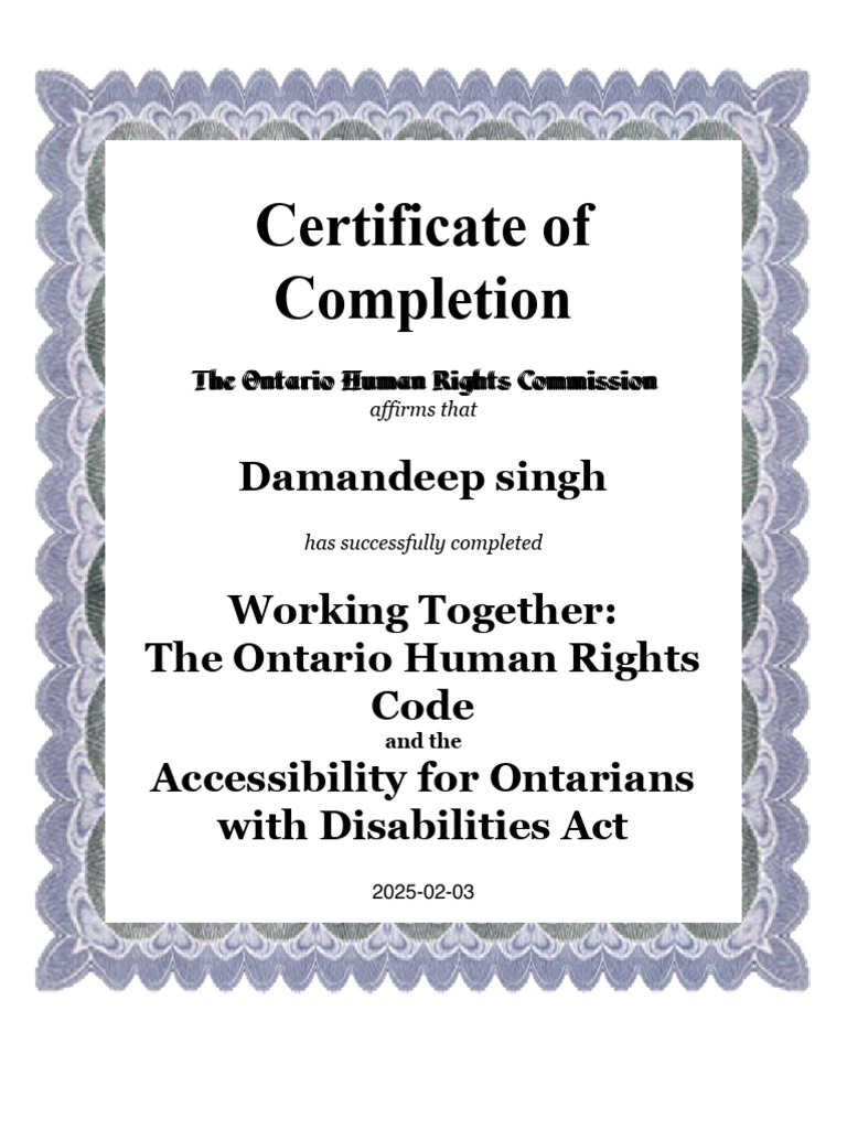 OHRC Certificate of Completion | PDF
