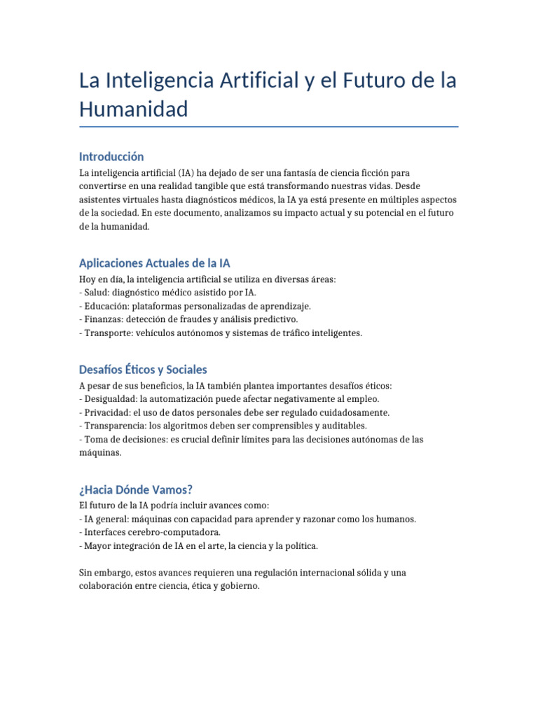 Impacto y Futuro de la Inteligencia Artificial | PDF
