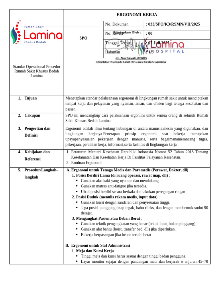 Standar Ergonomi Rumah Sakit Lamina | PDF