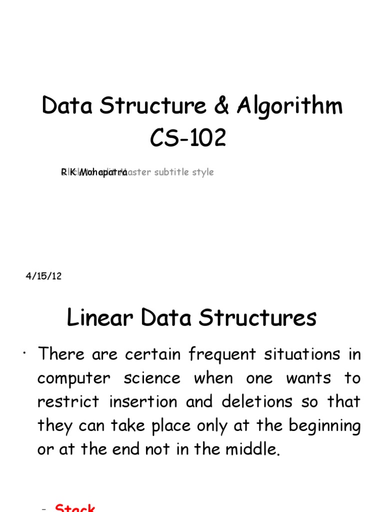 Data Structure & Algorithm CS-102: Click To Edit Master Subtitle Style ...