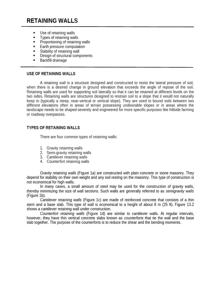 Retaining Walls: Types and Design Guide | PDF | Drainage | Civil ...