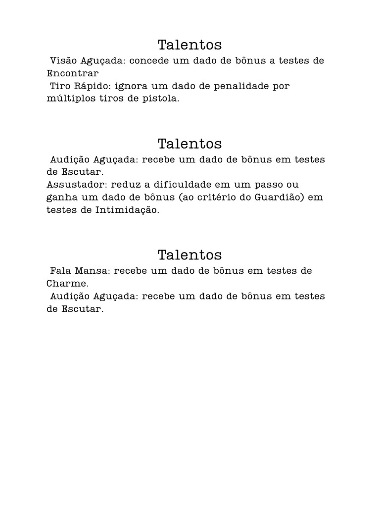 Talentos e Habilidades em Jogos de RPG | PDF