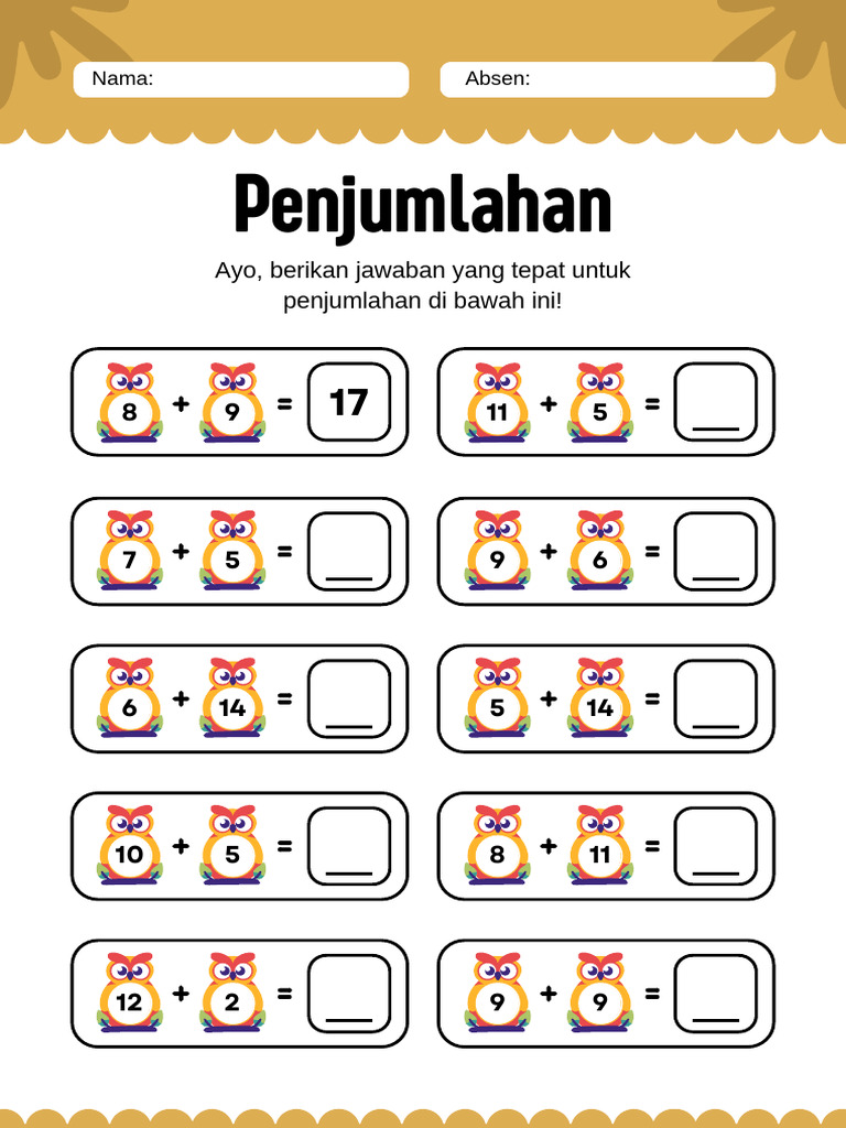 Latihan Penjumlahan 1-10 dengan Gambar | PDF