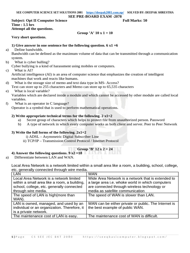 Computer Science Exam Solutions 2081 | PDF | Databases | Microsoft Access