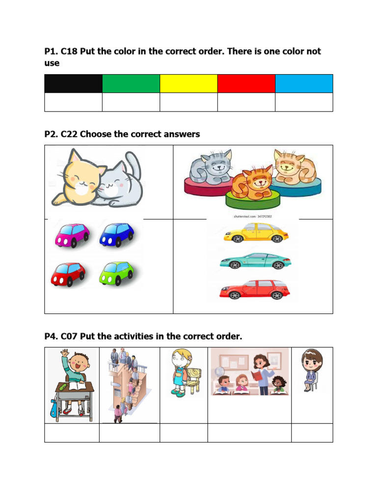 Color and Activity Ordering Exercises | PDF