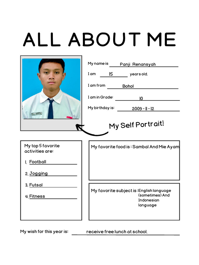 Copy of Simple Black and White Student Introduction All About Me ...