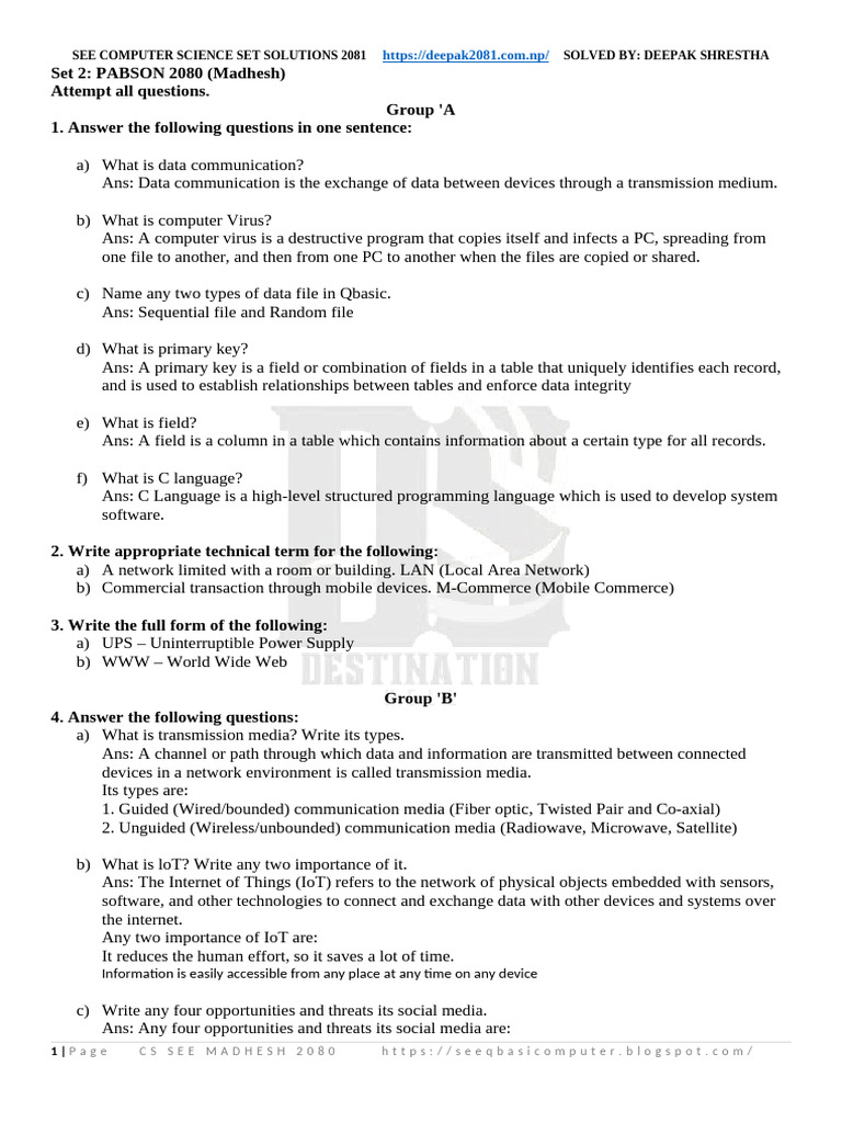 See Solutions Computer Science Madhesh See 2080 | PDF | Databases ...