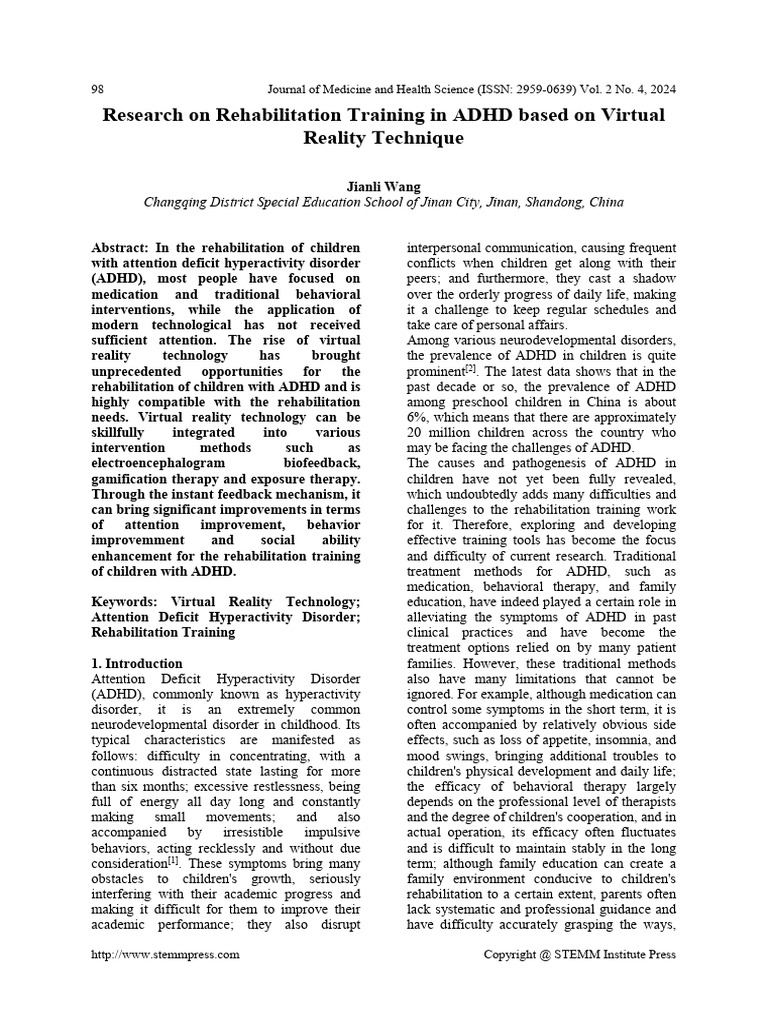 Virtual Reality in ADHD Rehabilitation | PDF | Attention Deficit ...