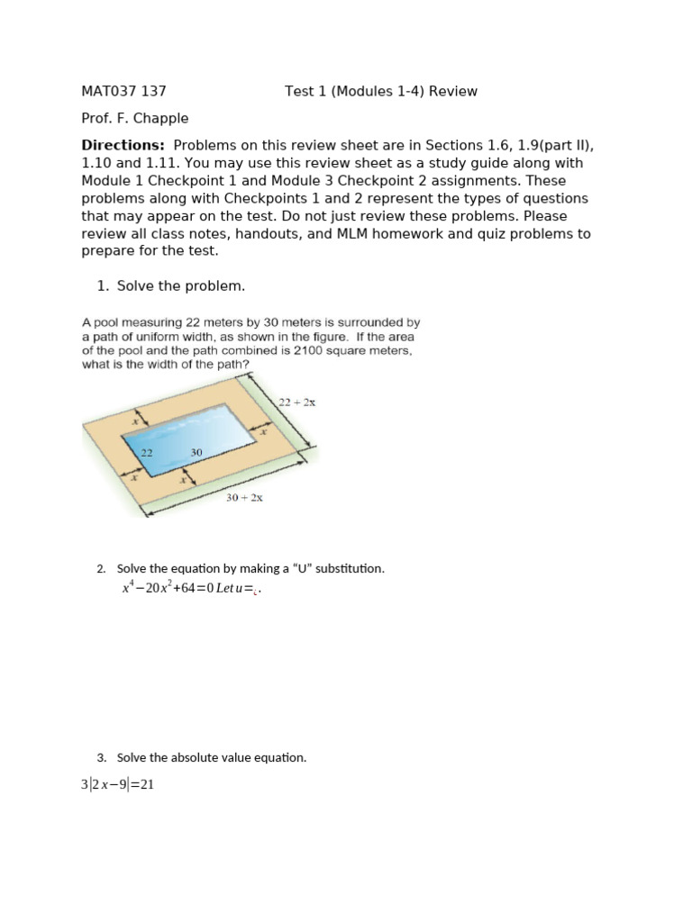 MAT037 Test 1 Review Guide | PDF