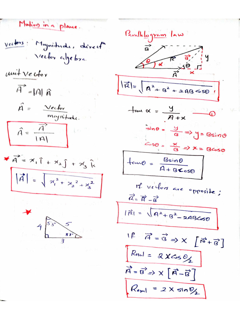 Motion in A Plane Short Note | PDF