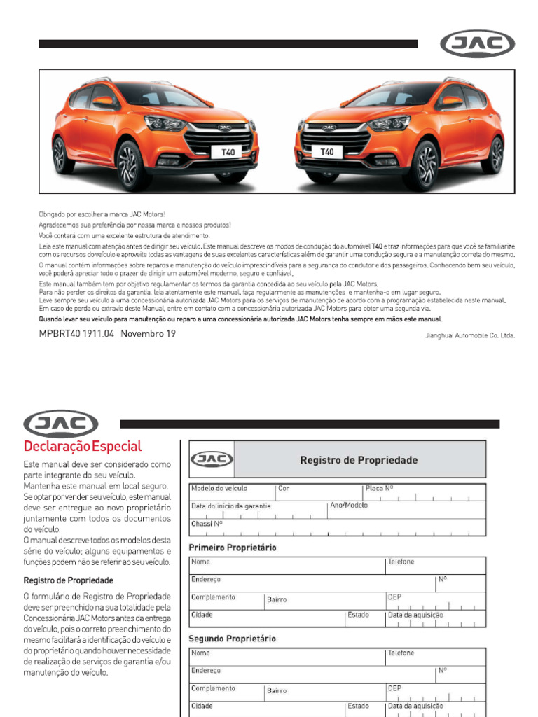 Manual Jac t40 Plus | PDF