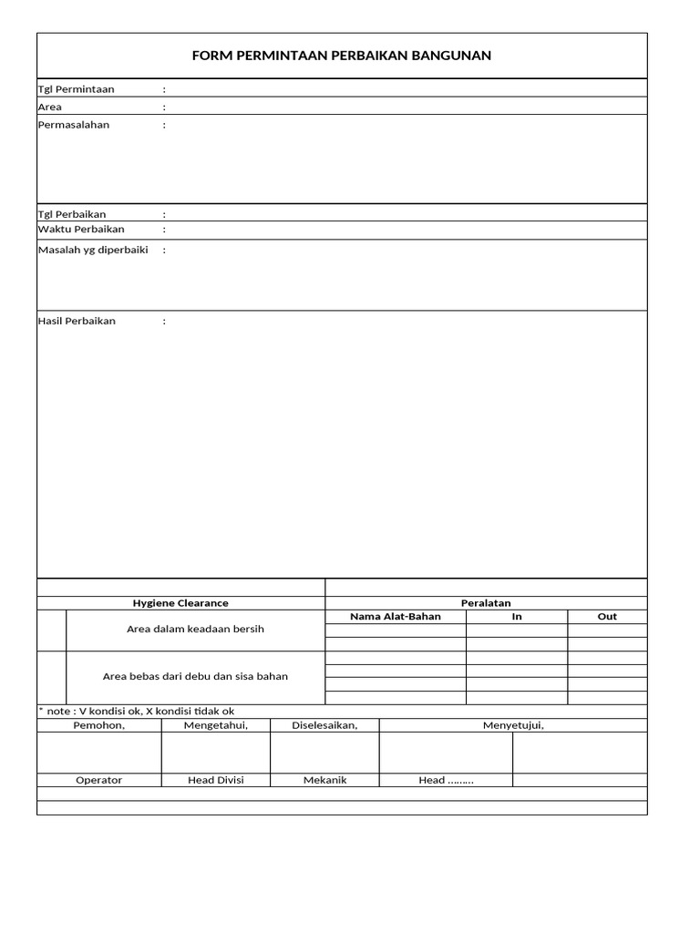 Form Permintaan Perbaikan Bangunan | PDF
