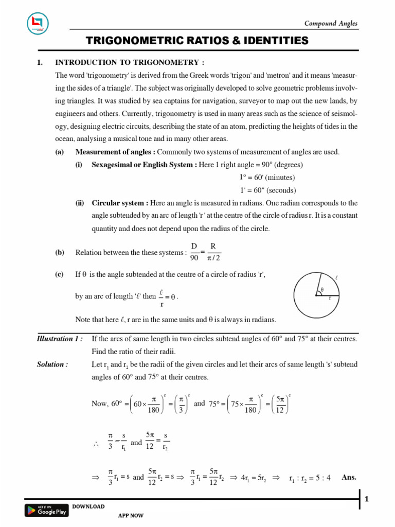 Trigonometric Ratios and Identities Guide | PDF | Circle | Trigonometry