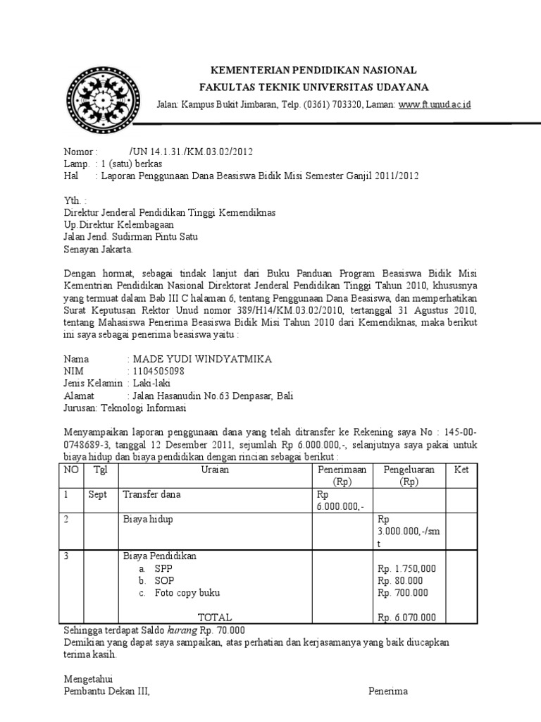 Contoh Laporan Pertanggungjawaban Bidik Misi