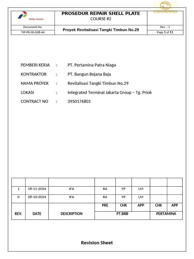 Prosedur Perbaikan Shell Plate Tangki | PDF