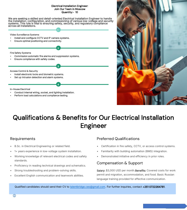 Electrical Installation Engineer Jobs in Moscow | PDF