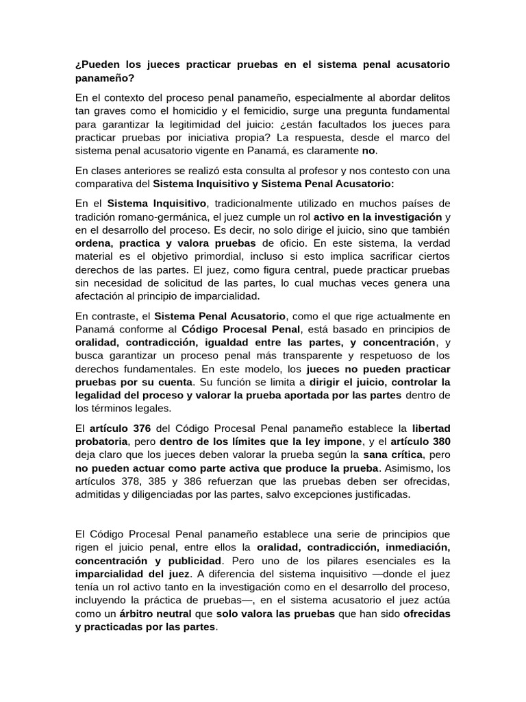 Jueces y pruebas en el sistema penal panameño | PDF | Juez | Ley procesal