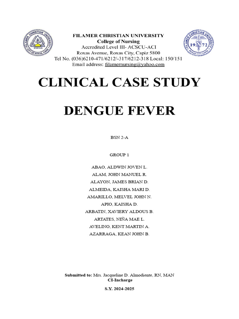 Dengue Fever Clinical Case Study Analysis PDF White Blood Cell