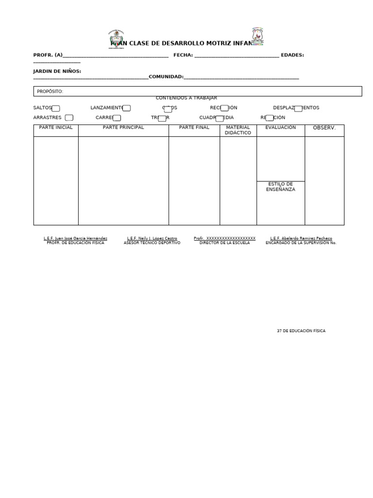 Plan de Clase: Desarrollo Motriz Infantil | PDF