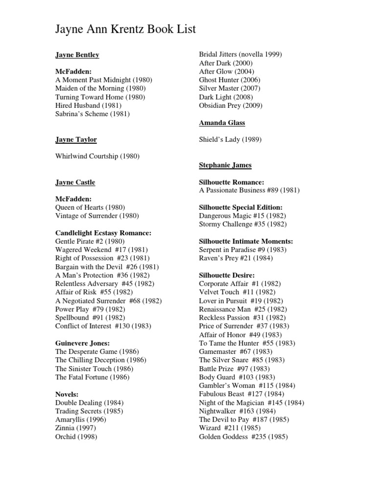 Jayne Ann Krentz Complete Book List | PDF
