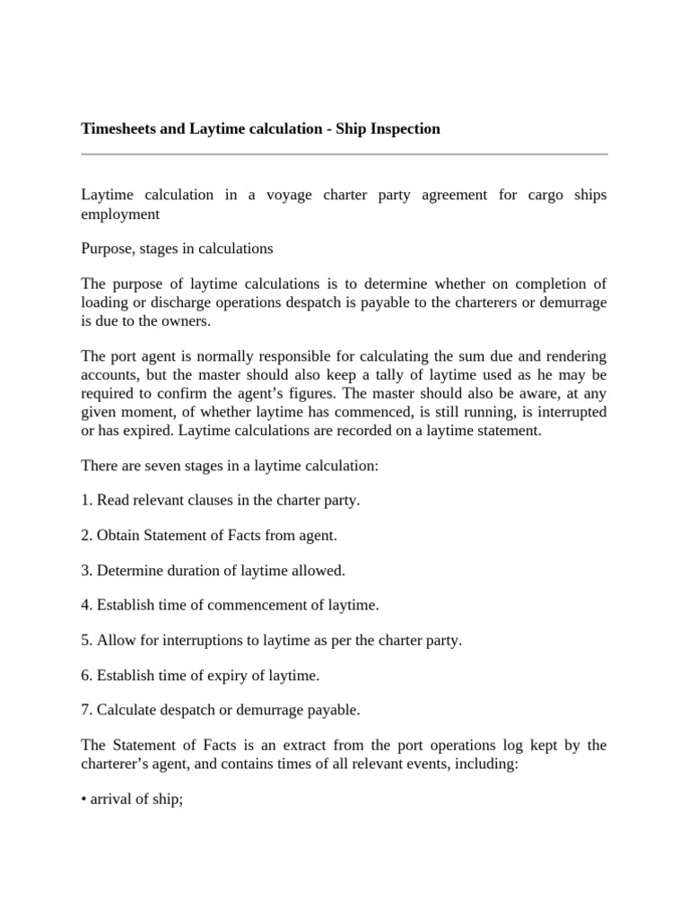 Laytime Calculation in Shipping | PDF | Shipping