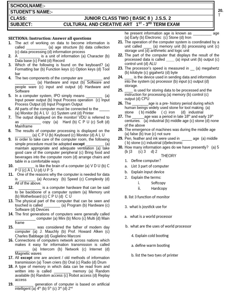 Computer Basics Exam Questions | PDF | Input/Output | Computer Hardware