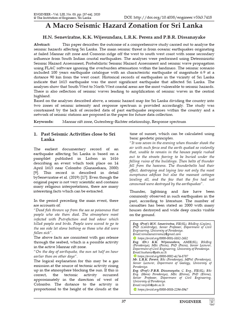 Seismic Hazard Assessment for Sri Lanka | PDF | Earthquakes | Seismology