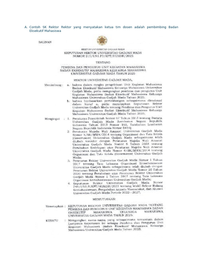 Contoh SK Rektor Rektor Yang Menyatakan Ketua Tim Dosen Adalah ...