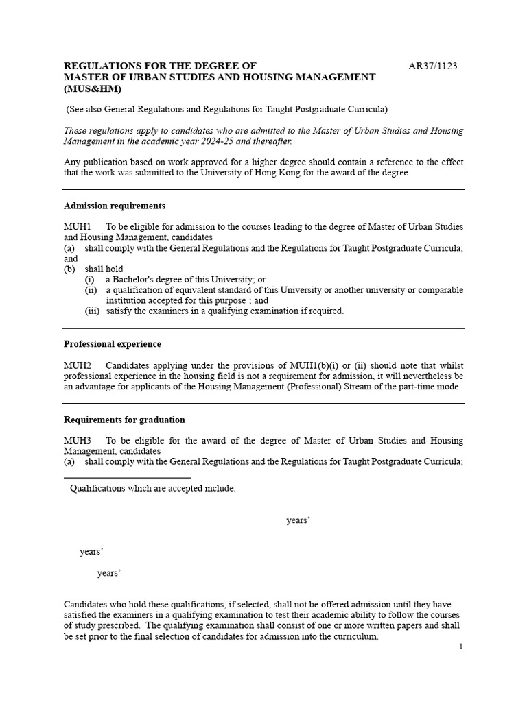 Master of Urban Studies Regulations | PDF | Academic Degree | Curriculum