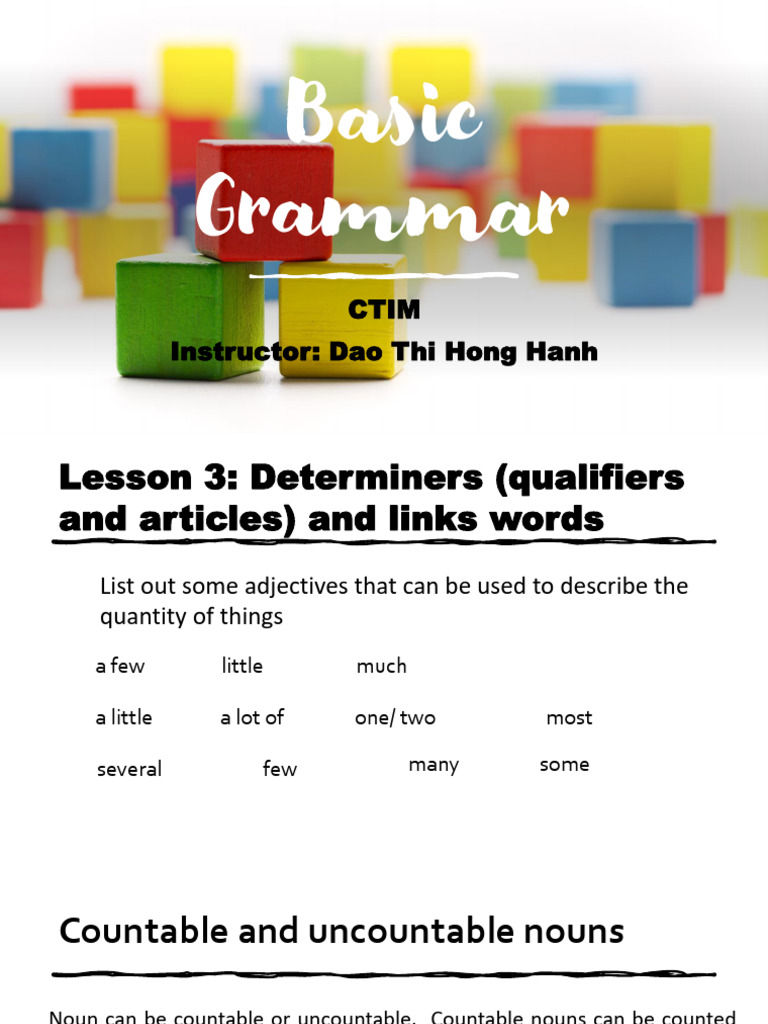 Understanding Determiners and Quantifiers | PDF | Adjective | Noun