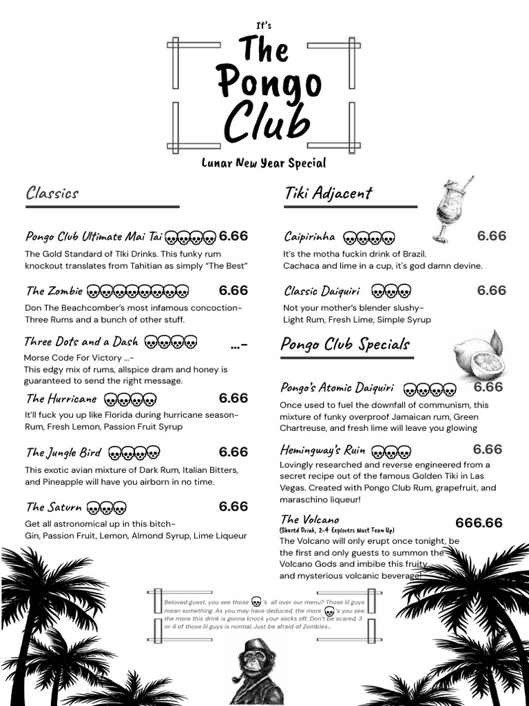 Pongo Club Drinks Menu Highlights | PDF | Rum | Cocktails
