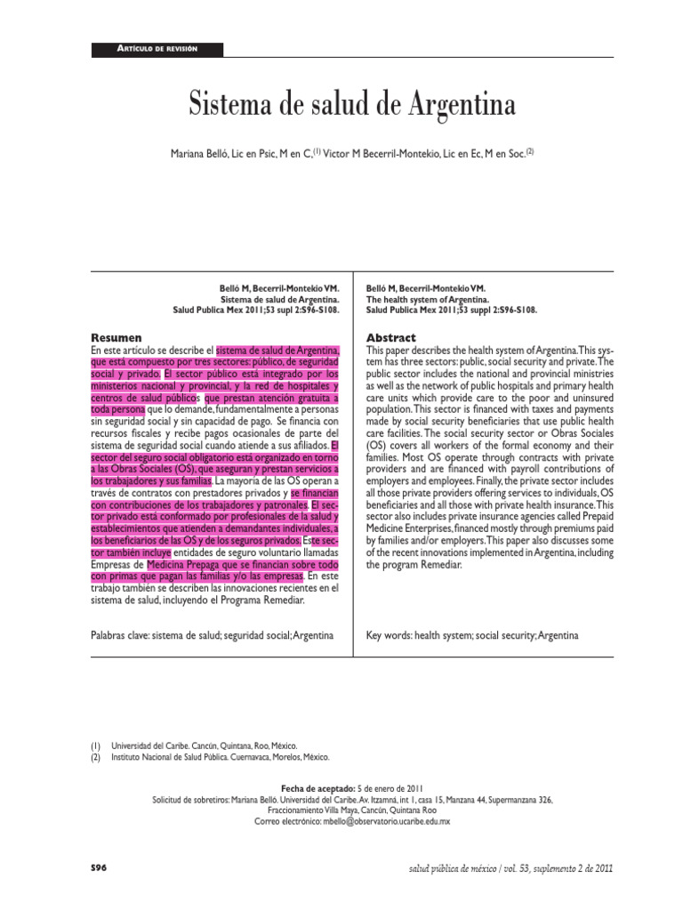 Sistema de Salud en Argentina: Estructura y Financiación | PDF ...