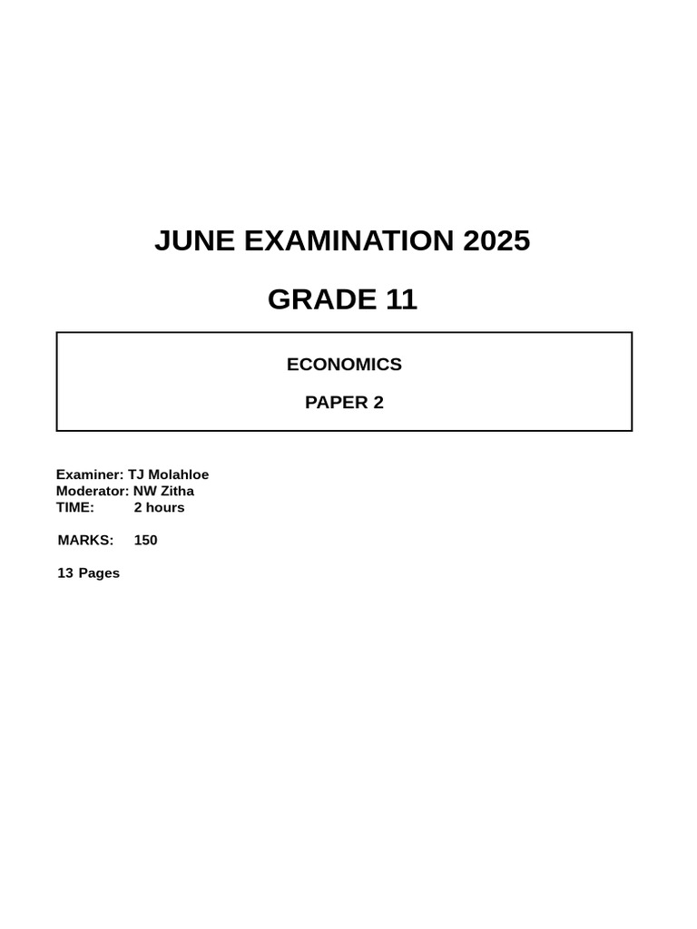 Grade 11 Economics Paper 2 June 2025 | PDF | Demand | Elasticity ...