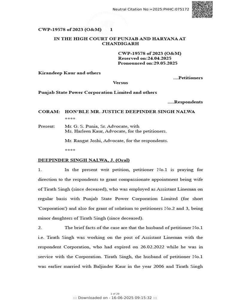 Compassionate Appointment Case CWP-19578 | PDF | Marriage | Divorce