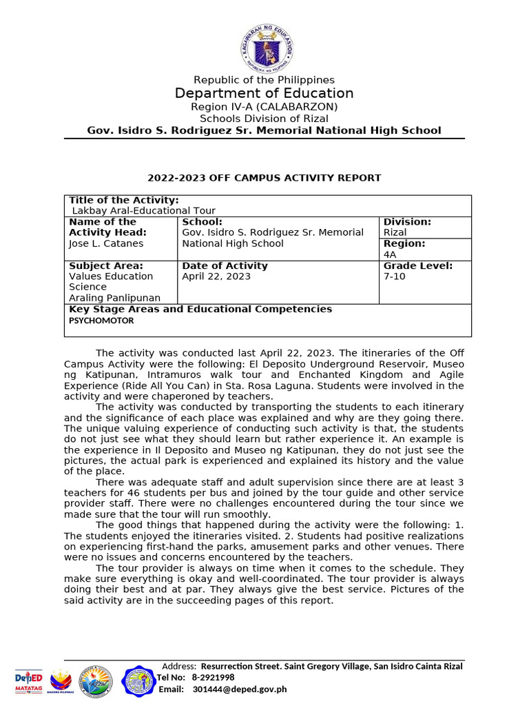 2022-23 Off Campus Activity Completion Report | PDF | Philippines