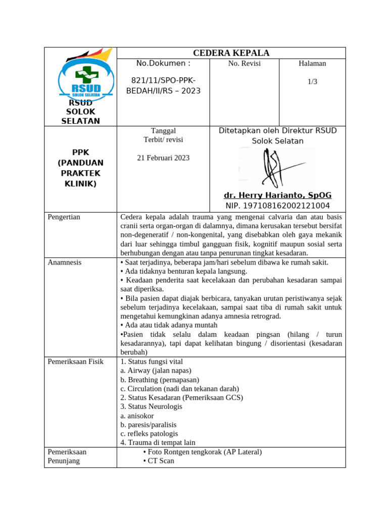 PPK Cidera Kepala | PDF