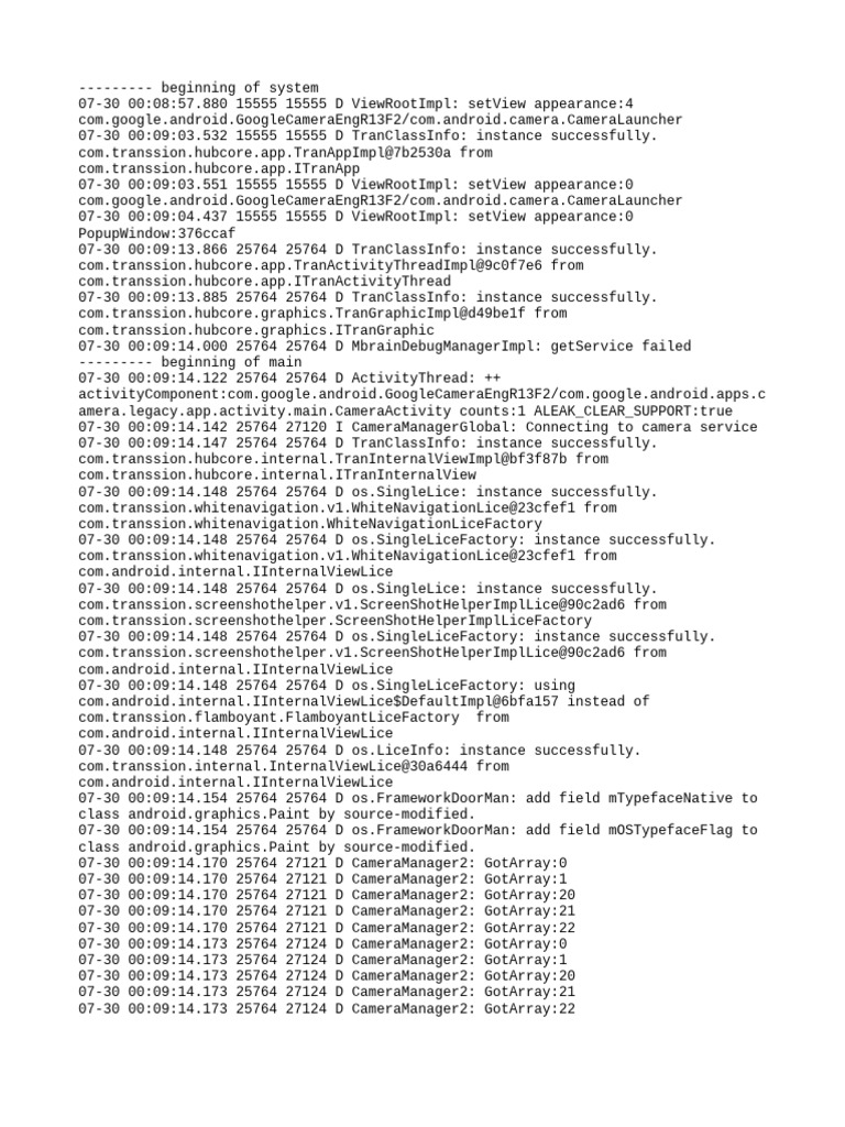 Camera Service Initialization Logs | PDF | Computing | Computer Programming