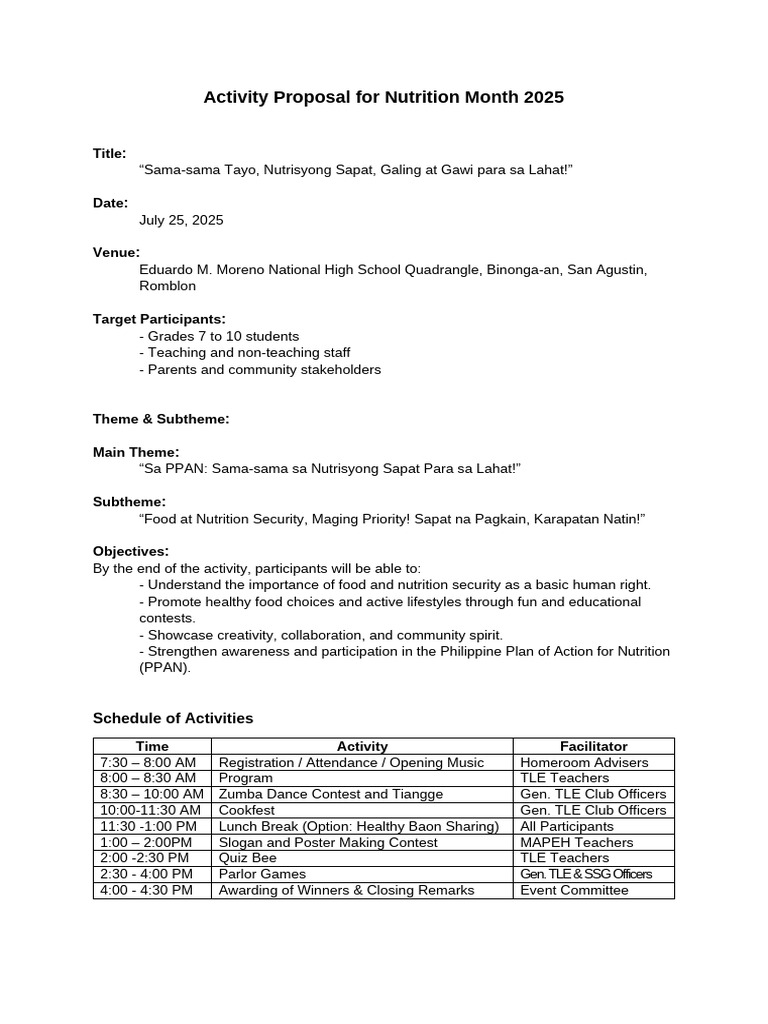 Activity Proposal Nutrition | PDF