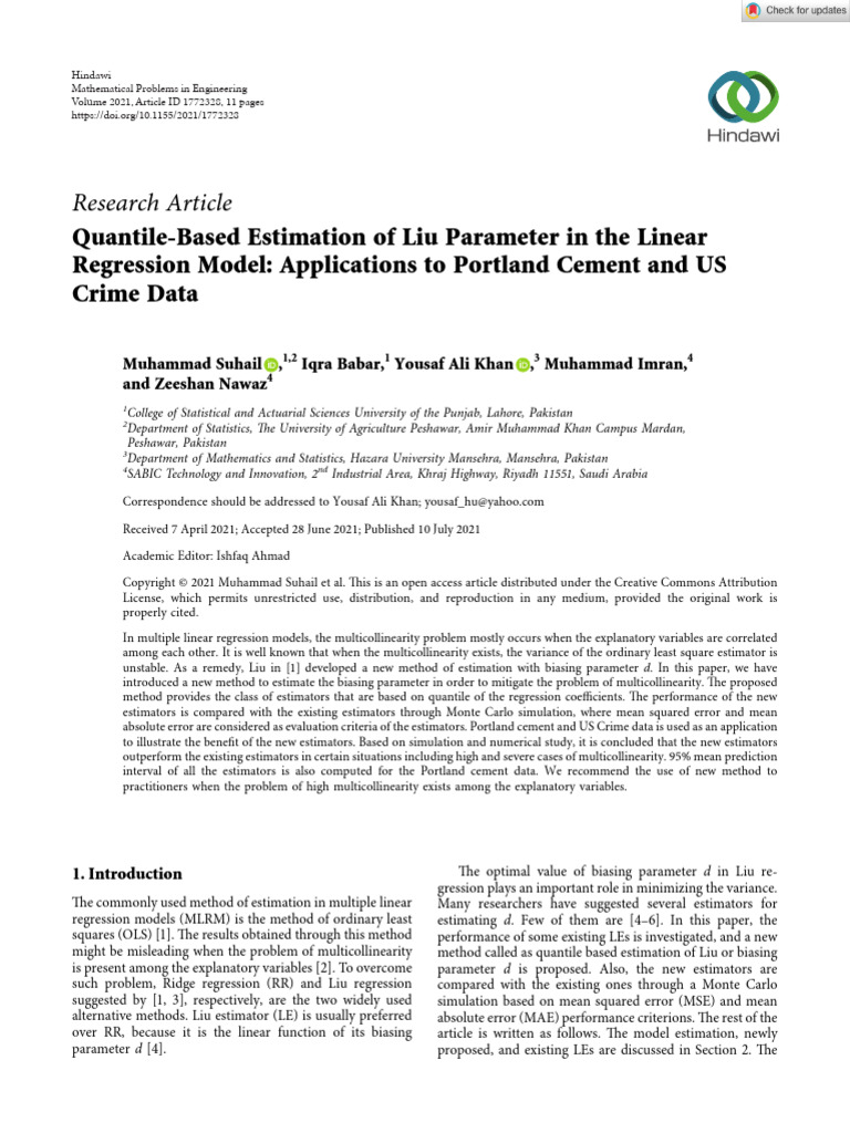 Liu Parameter Estimation in Regression | PDF | Estimator | Linear ...