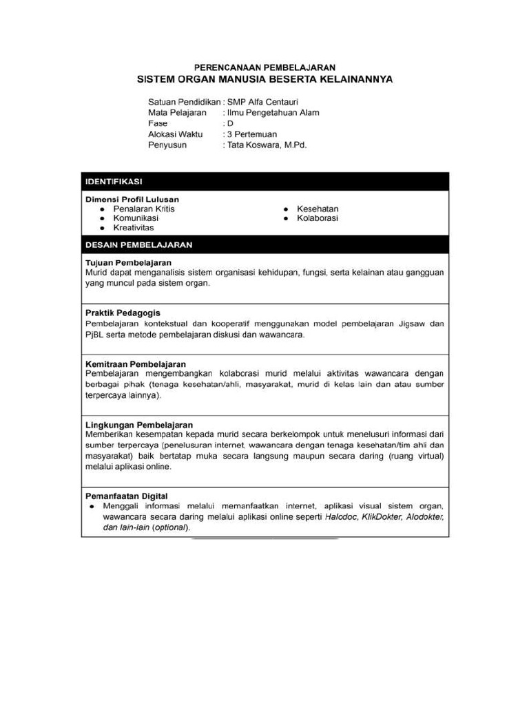 Contoh RPP Ipa Kemdikdasmen | PDF